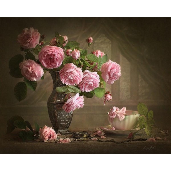 Pink Roses Painting by Numbers kit - DIY Oil Painting